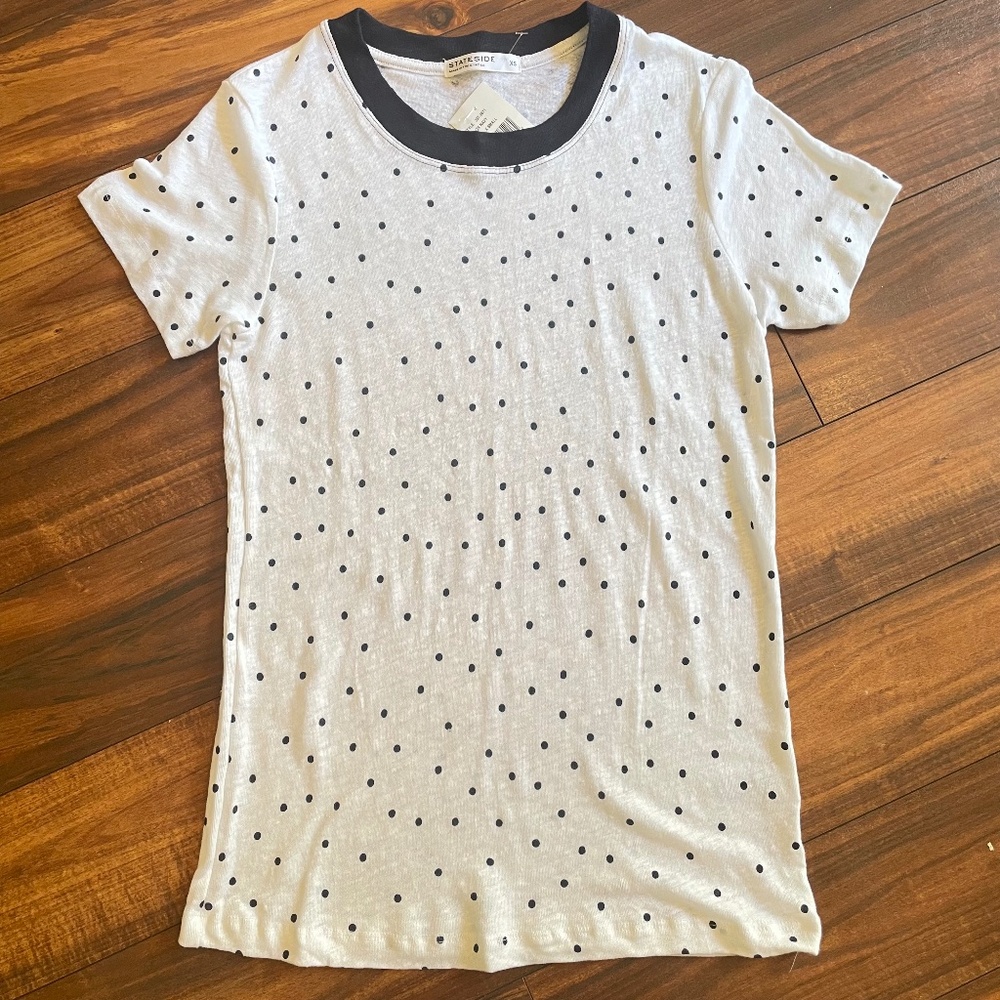 STATESIDE Linen White Dot Tee XS Made in USA NWT